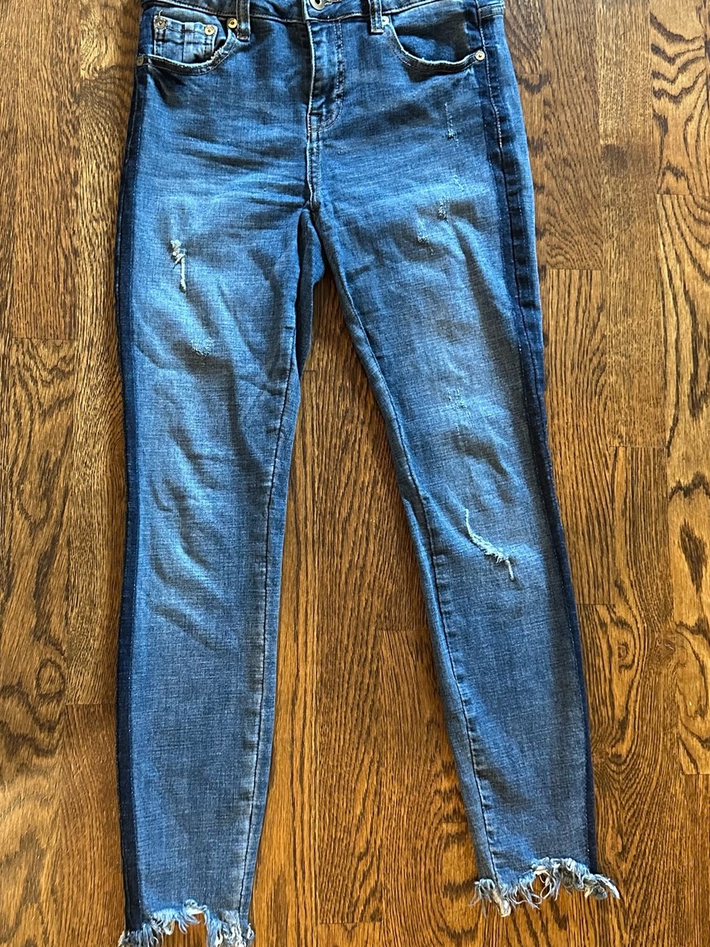 Pistola Distressed Skinny Jeans Size 26 Two Tone Dark Side Stripe Raw Hem